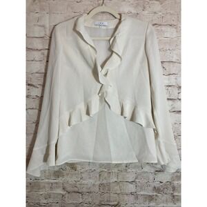 IRO Simo Top Womens 34 Small Ecru Ruffle Feminine Coquette Raw Hem Bell Sleeve